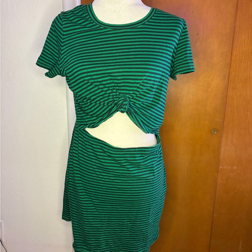 Socialite Green & Black Striped Cutout Dress | Size L | Casual Trendy